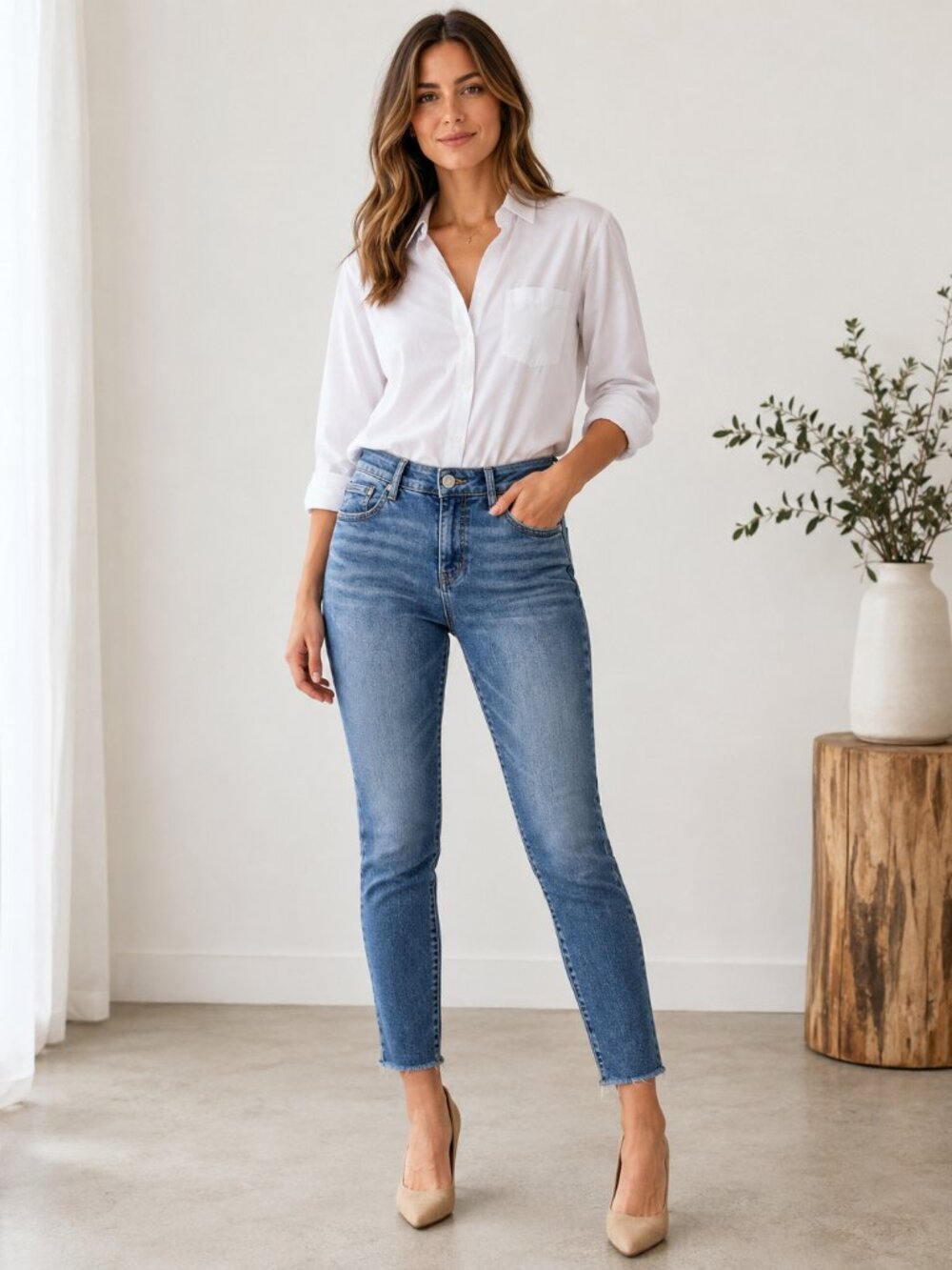 Wit & Wisdom Charlotte Skinny Jeans 0P Blue Raw Hem Petite Stretch Denim